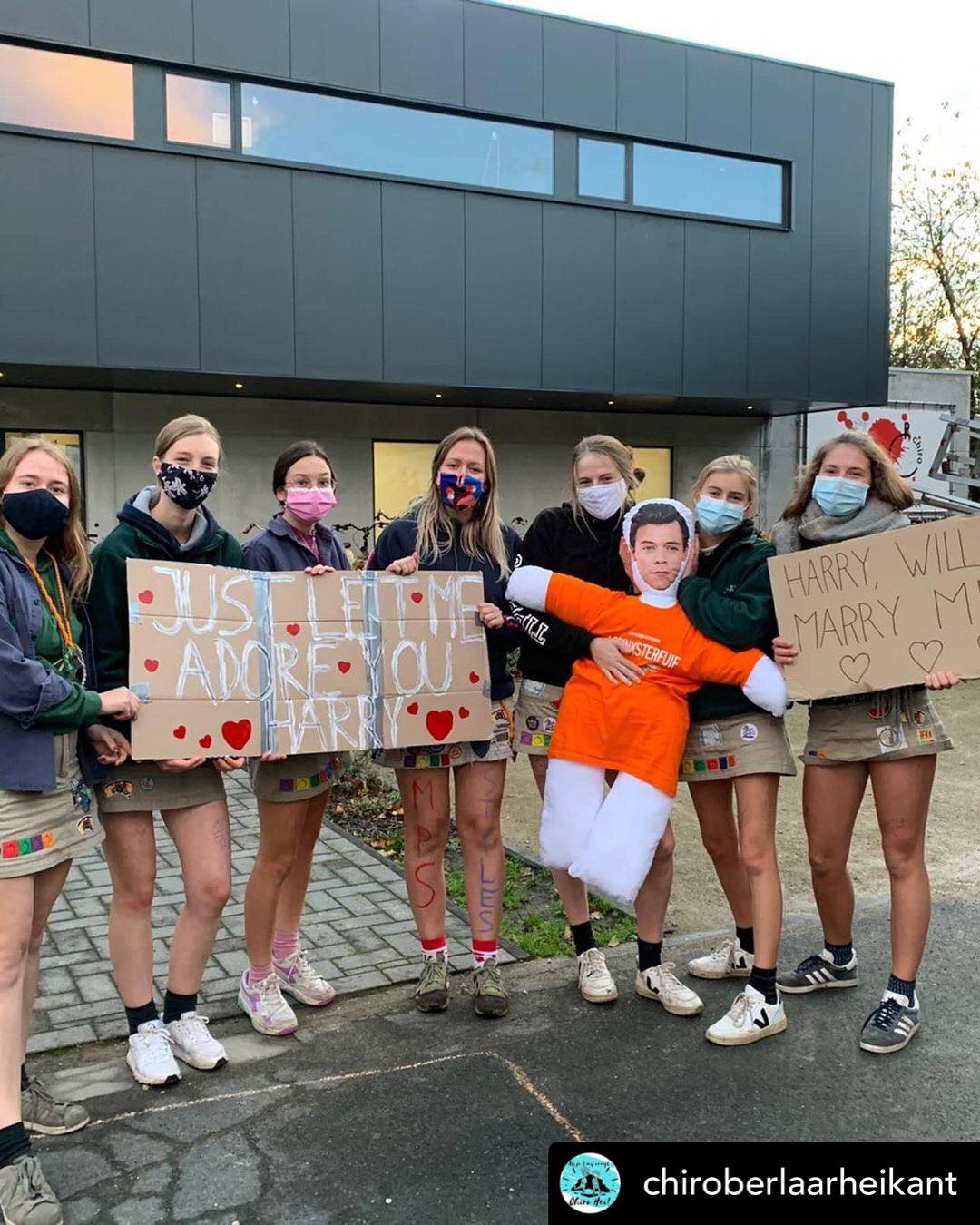 groep, meisjes, chiro, fanclub, harry styles, spandoek