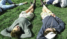 Leiding chillen op het gras