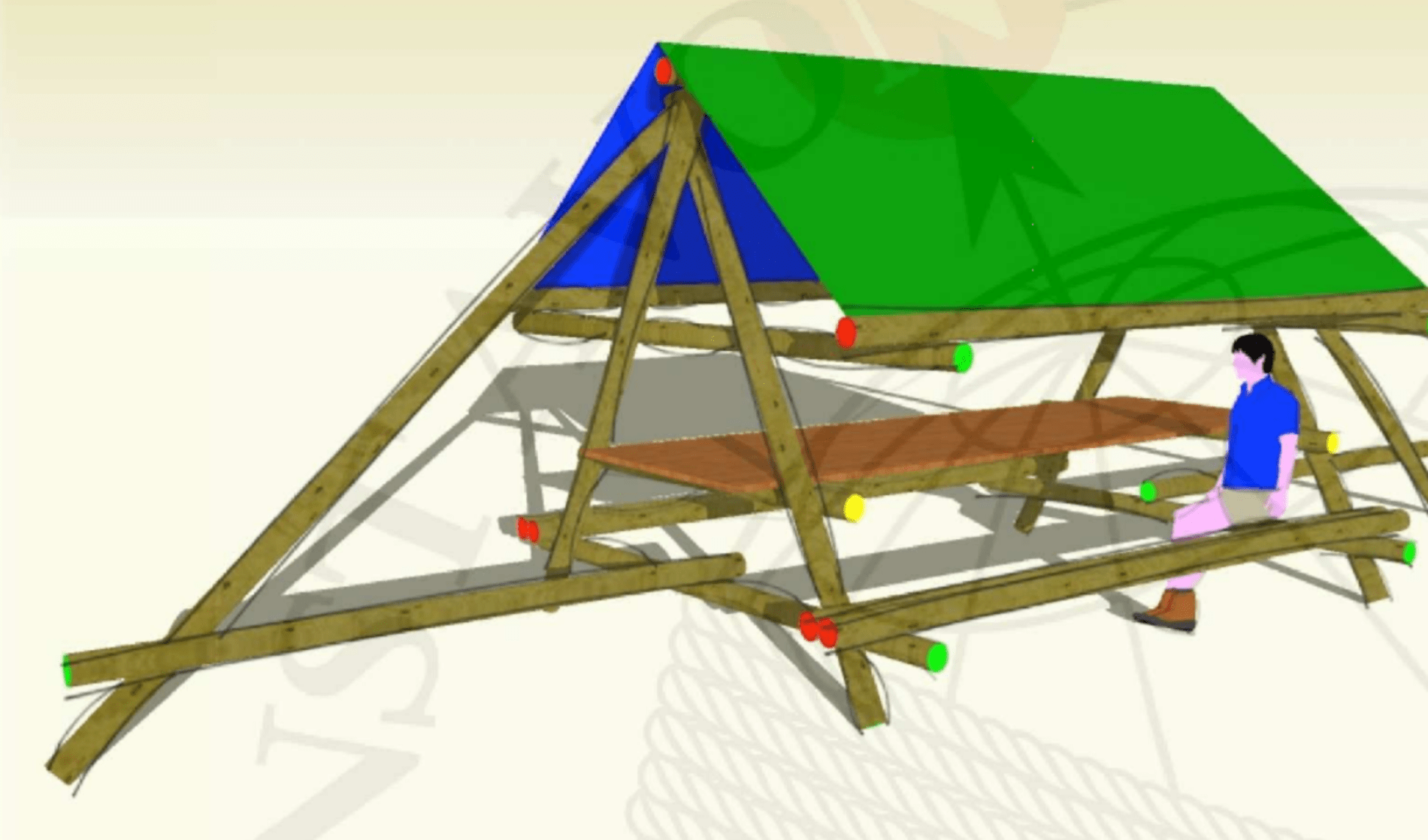 Tent met driepikkel en kruissjorring