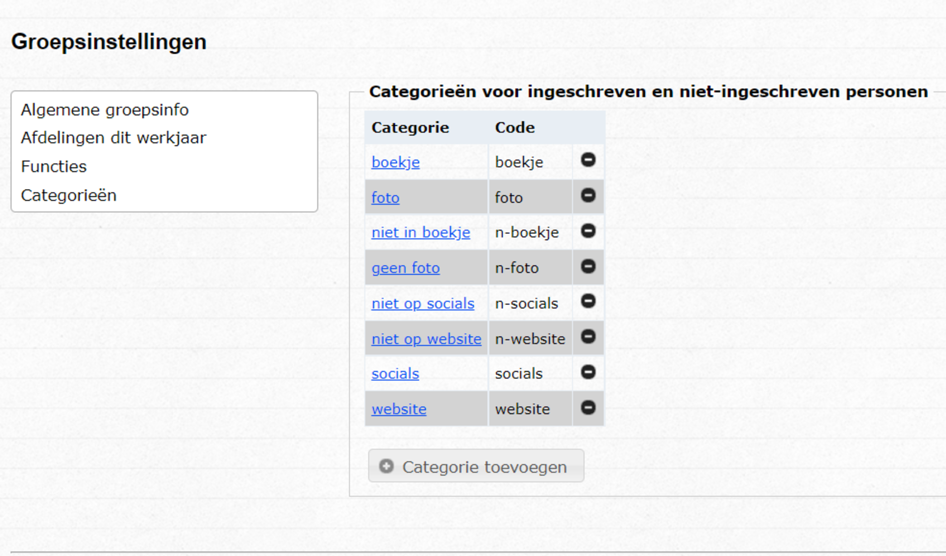Lijstje met categorieën voor alle fototoestemmingen die gegeven kunnen worden