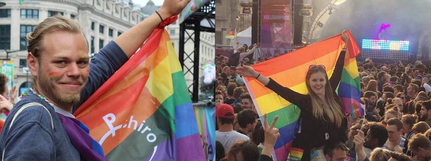 Pride: Chirovoorzitter Tom en Kaderleidster Romi op de Pride Parade