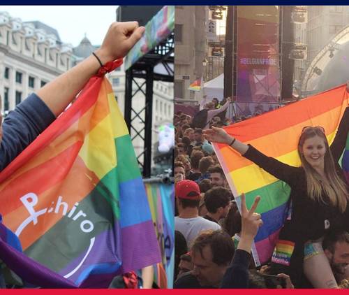Pride: Chirovoorzitter Tom en Kaderleidster Romi op de Pride Parade