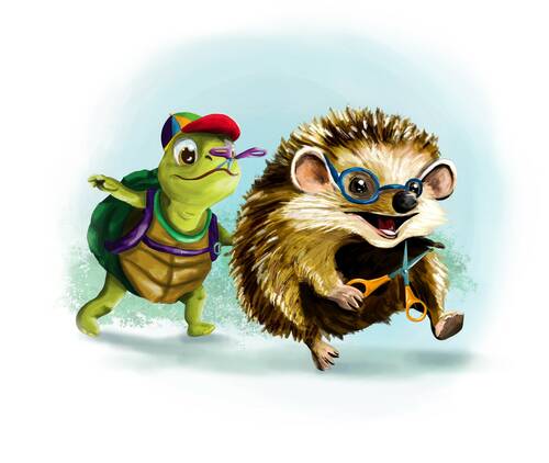 Flinn en Egel spelen met een schaar