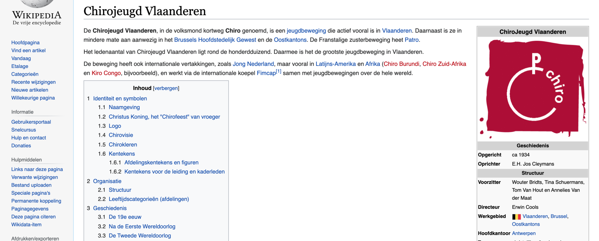 Wikipediapagina van de Chiro