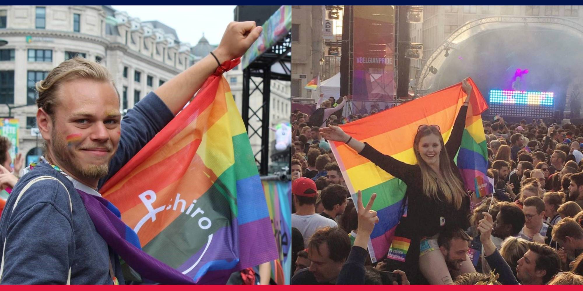 Pride: Chirovoorzitter Tom en Kaderleidster Romi op de Pride Parade